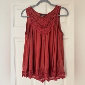 New York & Co. Burnt Orange Sleeveless Top with an Embroided Yoke / Size Large